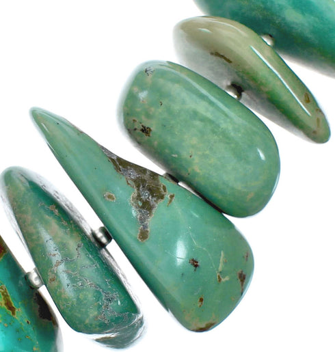 Navajo Sterling Silver And Kingman Turquoise Chunky Bead Necklace X10380